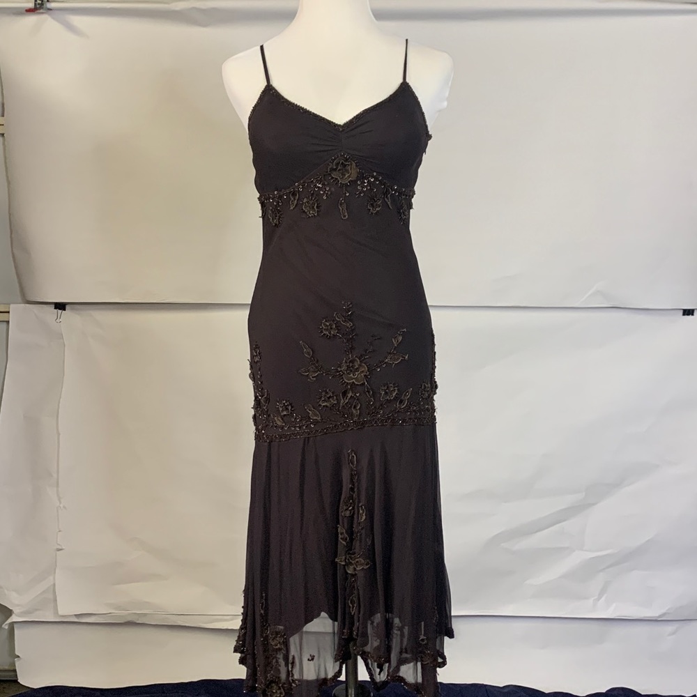 Women’s Stenay Petite Brown Dress With Beaded Floral Design Size P10
